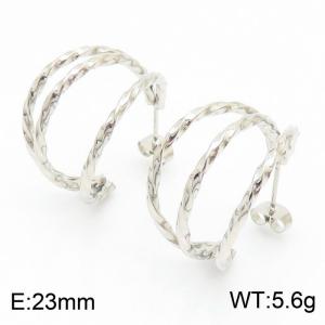 C-shaped earrings for women's steel colored three ring titanium steel earrings - KE109321-LO