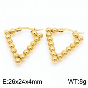 Fashionable 4mm hollow steel bead triangular titanium steel earrings - KE109330-LO