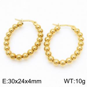 Oval 4mm hollow steel ball titanium steel earrings - KE109331-LO