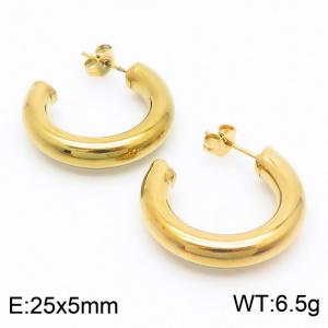 Stainless steel simple C-shaped half circle gold earrings - KE109336-LO