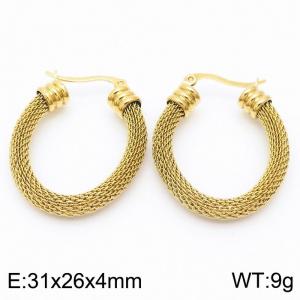Stainless steel round mesh chain gold earrings - KE109350-LO