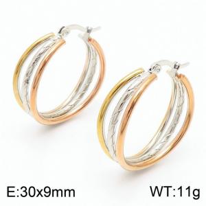 Three-color Ring Stainless Steel women's earrings - KE109357-LO