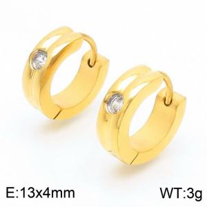 Stainless Steel Gold Pleated Zircon Huggie Earrings - KE109367-XY