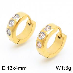 Stainless Steel Gold Pleated Zircon Huggie Earrings - KE109373-XY