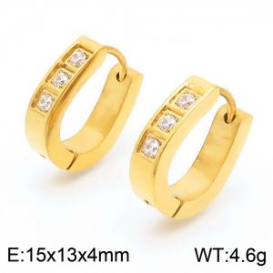 Stainless Steel Gold Pleated Zircon Huggie Earrings - KE109377-XY
