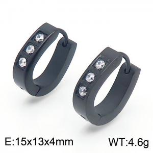 Stainless Steel Black Pleated Zircon Huggie Earrings - KE109378-XY