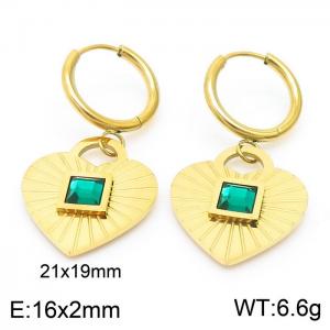 2mm Green Zircon Heart  Pendant Stainless Steel Earrings Gold Color - KE109424-KSP