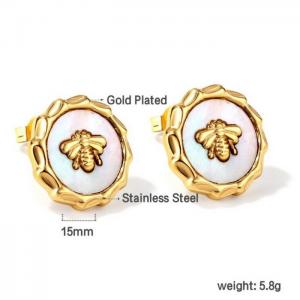 Stainless steel minimalist style special circular shell bee classic gold earrings - KE109425-WGSA