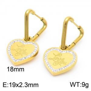 2.3mm Heart Triangles Stainless Steel Earrings With Zircon Gold Color - KE109427-KSP
