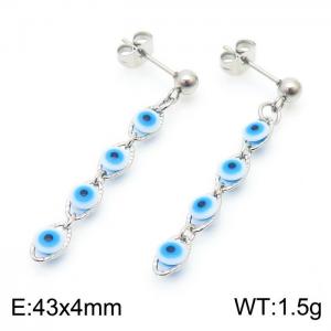 Blue Stainless Steel  Evil Eye Silver Drop Earrings - KE109432-Z