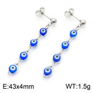 Blue Stainless Steel  Evil Eye Silver Drop Earrings - KE109433-Z
