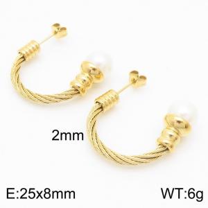 Gold Open Hoop Earrings with Beads Lightweight Hypoallergenic Stainless Steel Women's Earrings - KE109452-WGML