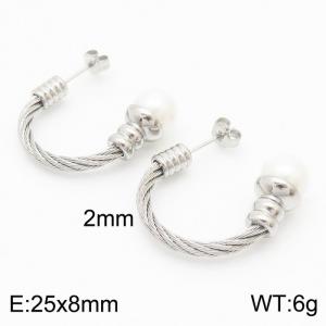 Silver Open Hoop Earrings with Beads Lightweight Hypoallergenic Stainless Steel Women's Earrings - KE109453-WGML