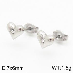 Silver Heart Stud Earrings With Zirconia Lightweight Hypoallergenic Stainless Steel Earrings For Women - KE109454-WGML