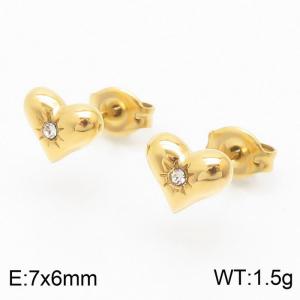 Gold Heart Stud Earrings With Zirconia Lightweight Hypoallergenic Stainless Steel Earrings For Women - KE109455-WGML
