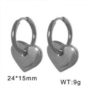 Silver Hoop Earrings With Heart Charm Hypoallergenic Stainless Steel Earrings For Women - KE109458-WGML