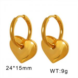 Gold Plated Hoop Earrings With Heart Charm Hypoallergenic Stainless Steel Earrings For Women - KE109459-WGML