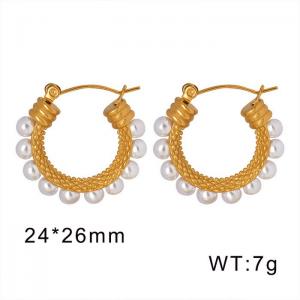 Gold Plated Hoop Earrings With Beads Gold Stainless Steel Earrings For Women - KE109465-WGML
