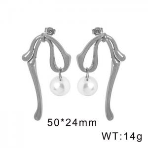 Silver Dangle Earrings With Shell Bead Silver Stainless Steel Earrings For Women - KE109466-WGML