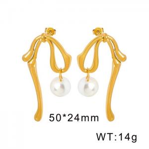 Gold Plated Dangle Earrings With Shell Bead Gold Stainless Steel Earrings For Women - KE109467-WGML