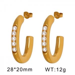 Gold Plated Open Hoop Earrings With Small Shell Beads Gold Hypoallergenic Stainless Steel Earrings For Women - KE109468-WGML