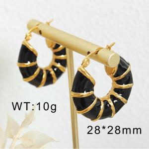 Gold Plated wiht Black Gemstone Hoop Earrings Hypoallergenic Thick Stainless Steel Earrings For Women - KE109477-WGML