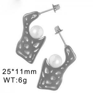 Silver Stainless Steel Dangle Earrings With Shell Beads Hypoallergenic Dangles For Women - KE109478-WGML