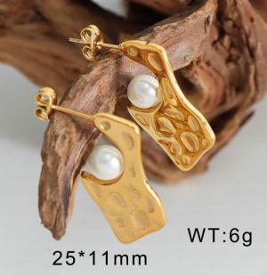 Gold Plated Stainless Steel Dangle Earrings With Shell Beads Hypoallergenic Dangles For Women - KE109479-WGML