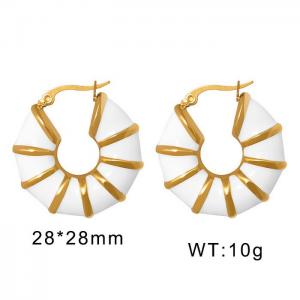 Gold Plated with White Gemstone Hoop Earrings Hypoallergenic Thick Stainless Steel Earrings For Women - KE109480-WGML