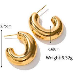 Stainless Steel Women's Simple Irregular C-shaped Open Polished Charming Gold Earrings - KE109482-WGJD