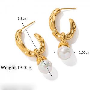 Stainless Steel Women's Special C-shaped Pearl Charm Gold Earrings - KE109489-WGJD