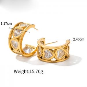 Stainless steel women's simple crystal stone heart shaped opening charm gold earrings - KE109493-WGJD