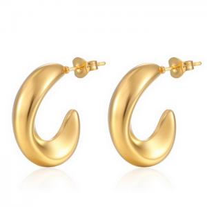 French Retro Titanium Steel Stud Earrings Geometric Gold C Shaped Earrings - KE109502-WGMW