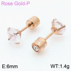 Popular 6mm Zircon Crystal Stud Earrings Rose Gold-plated Stainless Steel Earrings For Women - KE109517-WGJJ