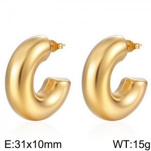 Round Gold-Plated Stainless Steel Hollow Earrings Oval Geometric Trendy Ear Accessories - KE109517-WGMW