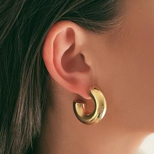 Round Gold-Plated Stainless Steel Hollow Earrings Oval Geometric Trendy Ear Accessories - KE109517-WGMW