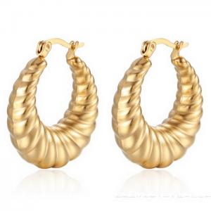 18K Gold-Plated Stainless Steel Hollow Earrings C-Shape Thick Hoop Earrings - KE109518-WGMW