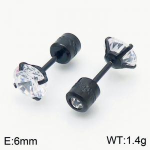 Popular 6mm Zircon Crystal Stud Earrings Black Stainless Steel Earrings For Women - KE109520-WGJJ