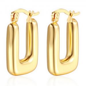 Rectangle U Shape Hoop Earrings Gold Plated Stainless Steel Hollow Earrings - KE109538-WGMW