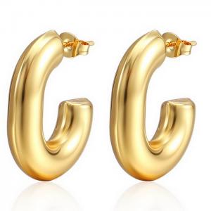 Simple C-Shape Hoop Earrings Gold Plated Stainless Steel Thick Luxury Earrings - KE109540-WGMW