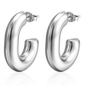 Simple C-Shape Hoop Earrings Stainless Steel Thick Luxury Earrings - KE109541-WGMW