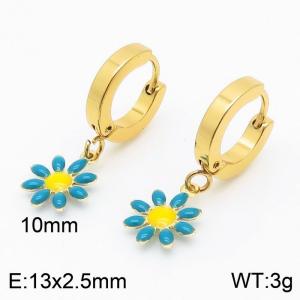 Adorable Women Gold-Plated Stainless Steel Earrings with Green&Yellow Flower Charms - KE109558-HF