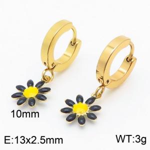 Adorable Women Gold-Plated Stainless Steel Earrings with Black&Yellow Flower Charms - KE109560-HF