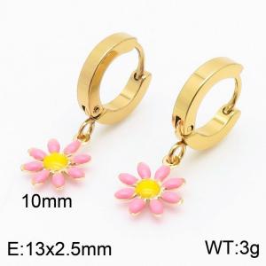 Adorable Women Gold-Plated Stainless Steel Earrings with Pink&Yellow Flower Charms - KE109561-HF