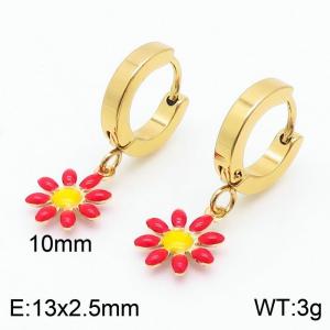 Adorable Women Gold-Plated Stainless Steel Earrings with Red&Yellow Flower Charms - KE109562-HF