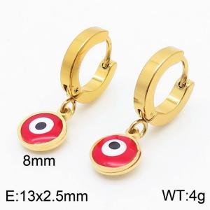 Women Gold-Plated Stainless Steel Earrings with Red Round Comic Eyes Charms - KE109564-HF