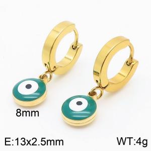 Women Gold-Plated Stainless Steel Earrings with Green Round Comic Eyes Charms - KE109565-HF