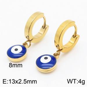 Women Gold-Plated Stainless Steel Earrings with Blue Round Comic Eyes Charms - KE109566-HF