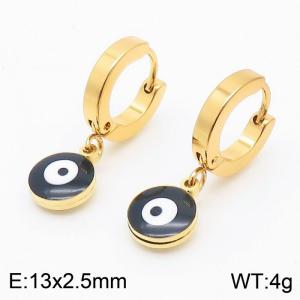 Women Gold-Plated Stainless Steel Earrings with Black Round Comic Eyes Charms - KE109567-HF