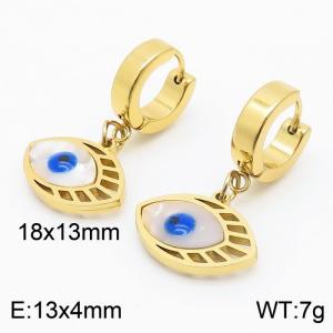 Women Gold-Plated Stainless Steel Earrings with Blue Oval Comic Eyes Charms - KE109568-HF